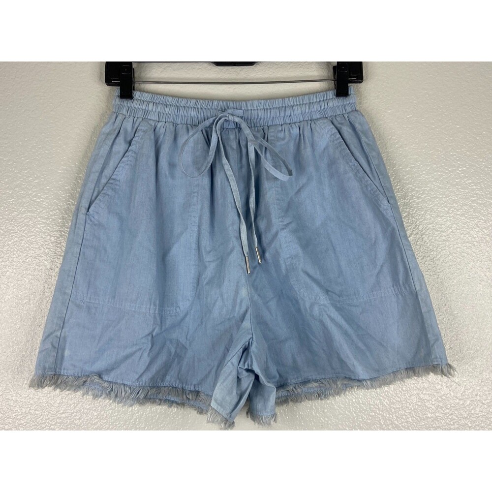 Cotton Bleu Women Small Light Blue Shorts Drawstring Fringe Hem Casual Loose